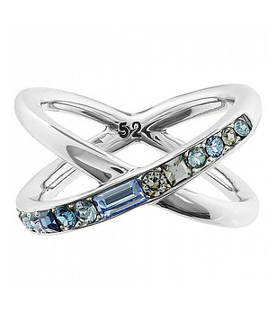 Сребрист дамски пръстен със сини кристали Swarovski 55 мм снимка