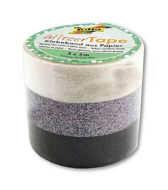Блестящо декоративно тиксо WASHI TAPE, бяло, сиво, черно, 3 броя, 5 м x 15 мм снимка