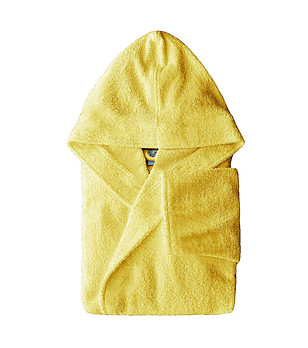 Памучен unisex халат с качулка в жълто S/M снимка