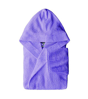 Памучен unisex халат  с качулка в лилаво S/M снимка