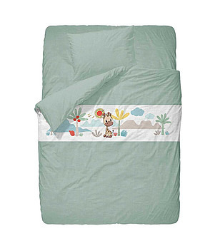 Детски спален комплект Dream LInen 3 части в цвят мента Жираф снимка