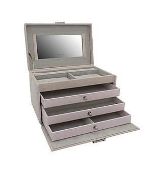 Кутия за бижута на 4 нива в цвят розова пудра с кроко релеф Caiman снимка