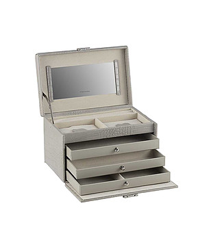 Кутия за бижута на 4 нива в сиво с кроко релеф Caiman снимка