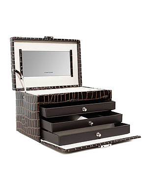 Кутия за бижута на 4 нива в тъмнокафяво с кроко релеф Jolie снимка