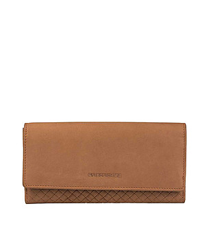 Голям дамски портфейл от естествена кожа в цвят коняк снимка