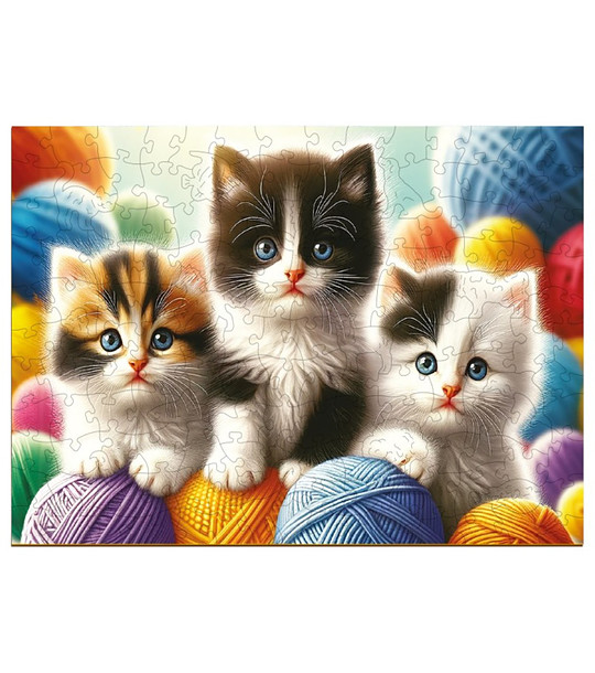 Дървен пъзел 150 части - Котета и прежда снимка