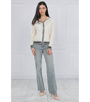 Дамска жилетка в цвят крем и сиво снимка