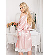 Дамски халат в розово с бяла дантела Gown -3 снимка