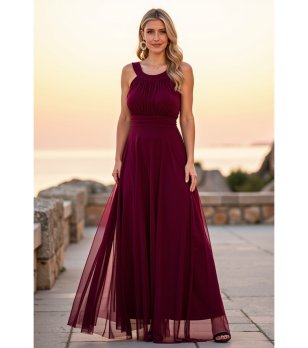 Дълга рокля в бордо с тюл Elegancka снимка