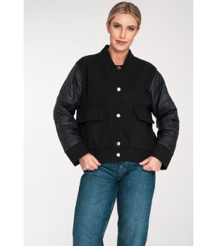 Дамско черно яке с копчета Bomber снимка
