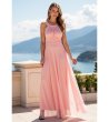 Розова дълга рокля с тюл Elegancka-4 снимка