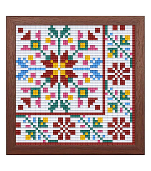 Мозайка с пиксели - Българска шевица, 48x48 пиксела, с рамка - Кюстендилски мотиви снимка
