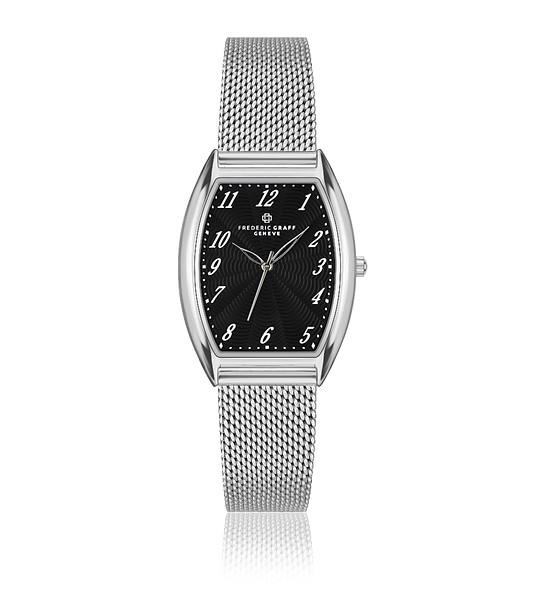 Сребрист мъжки часовник с черен циферблат снимка