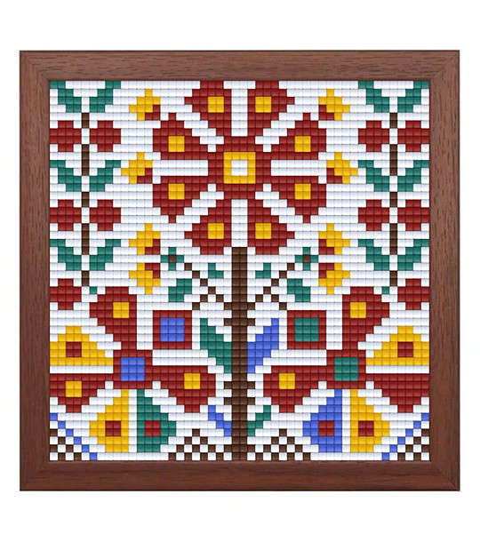 Мозайка с пиксели - Българска шевица, 48x48 пиксела, с рамка - Мотив 3 снимка