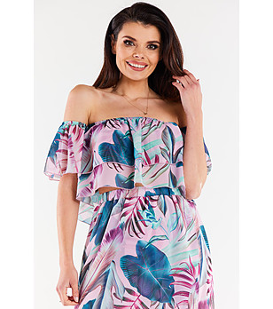 Дамска къса блуза в преобладаващо розово и синьо Linda снимка