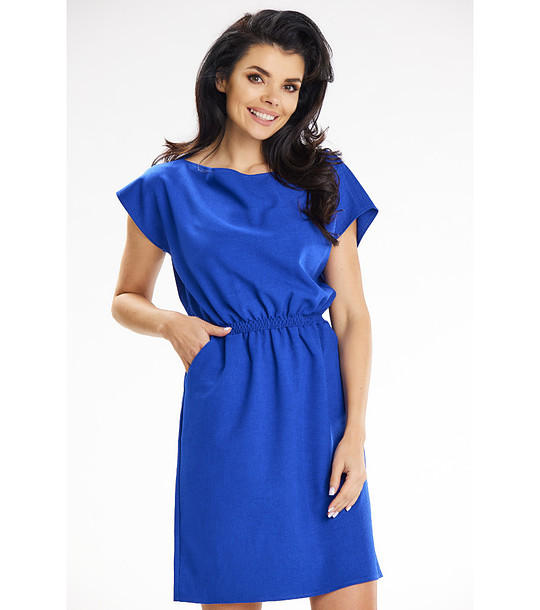 Рокля в кралскосиньо с еластична талия Desi снимка