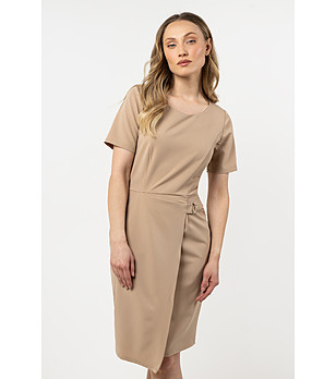 Бежова рокля с къс ръкав Anna снимка