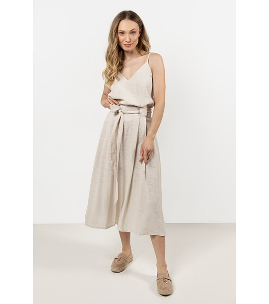 Бежова миди памучна пола Deina снимка