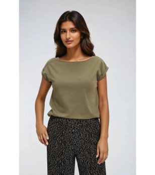 Дамска памучна тениска в цвят маслина снимка
