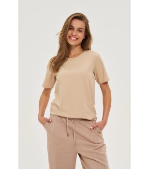 Дамска памучна бежова тениска снимка