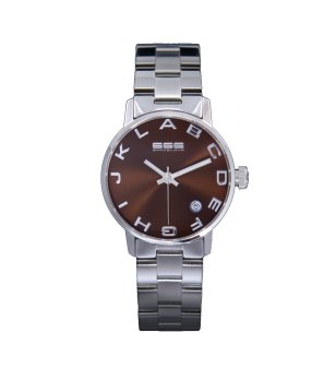 Унисекс сребрист часовник с кафяв циферблат снимка