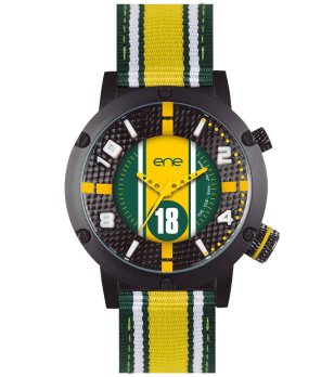 Аналогов мъжки часовник в черно, жълто и зелено снимка