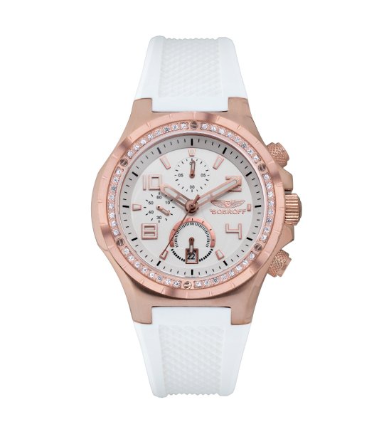 Аналогов часовник хронограф в бяло и розовозлатисто снимка