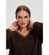 Кафява дамска памучна блуза-4 снимка