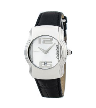 Аналогов часовник в сребристо и черно с кожена каишка снимка