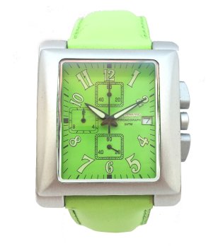 Часовник в сребристо и неоновозелено хронограф с квадратен дисплей снимка