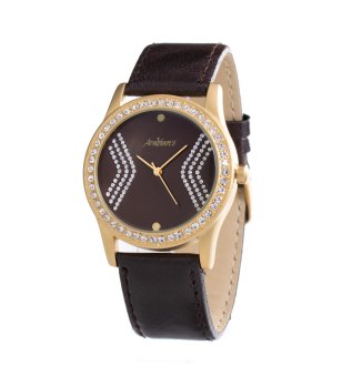 Кварцов часовник в златисто и кафяво с кристали снимка