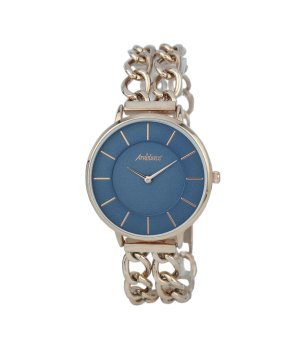 Дамски аналогов часовник в златисто със син циферблат снимка