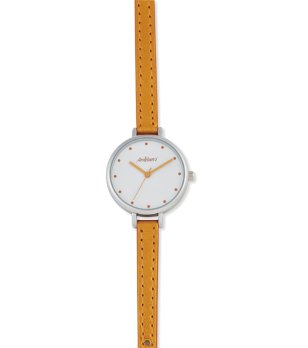 Дамски сребрист аналогов часовник с тънка каишка в оранжево снимка