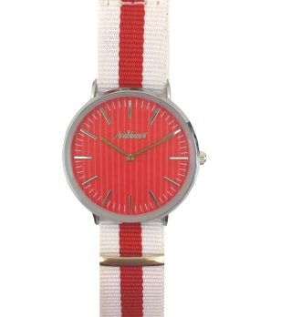 Часовник с текстилна каишка в бяло и червено снимка