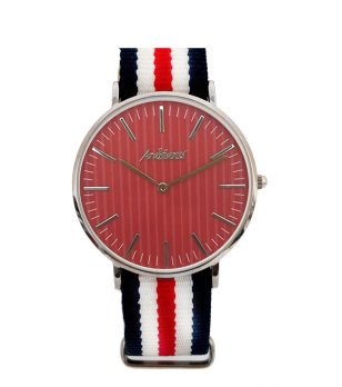 Кварцов часовник с текстилна каипшка в бяло, червено и черно снимка