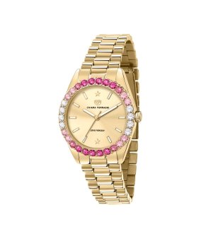 Дамски златист часовник с розови кристали снимка