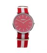 Аналогов унисекс часовник с каишка в бяло и червено-0 снимка