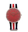 Кварцов часовник с текстилна каипшка в бяло, червено и черно-0 снимка