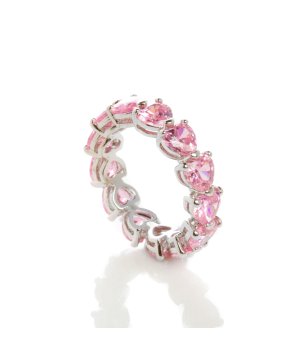 Сребрист дамски пръстен с розови сърца размер 14 снимка