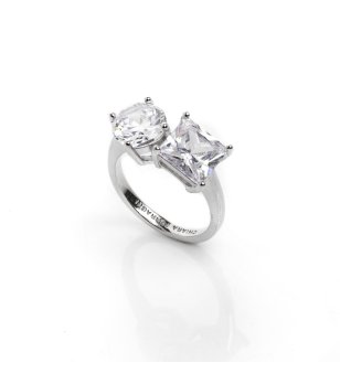 Сребрист пръстен с два камъка размер 12 снимка