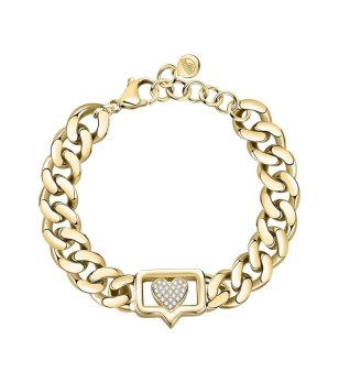 Дамска златиста гривна със сърце с камъчета снимка