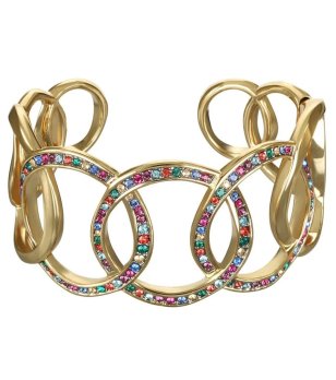 Дамска златиста гривна с многоцветни камъни снимка