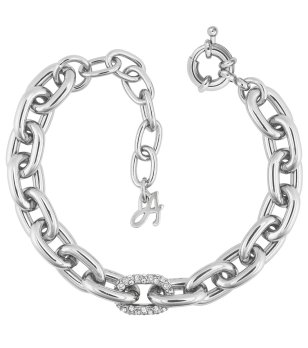 Дамска сребриста гривна с елемент с камъчета снимка