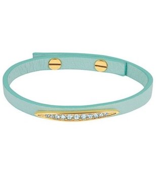 Кожена гривна в синьо и златисто с кристали снимка