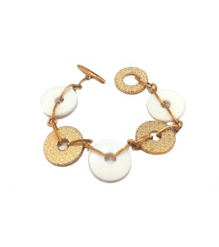 Дамска гривна с кръгове в златисто и бяло снимка