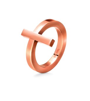 Дамски розовозлатист пръстен със стилизиран кръст размер 50 снимка