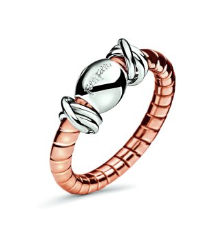 Розовозлатист дамски пръстен със сребрист детайл размер 56 снимка