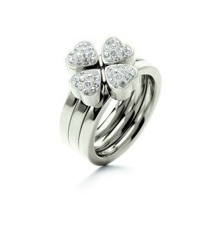 Дамски сребрист пръстен с детелина с кристали размер 56 снимка