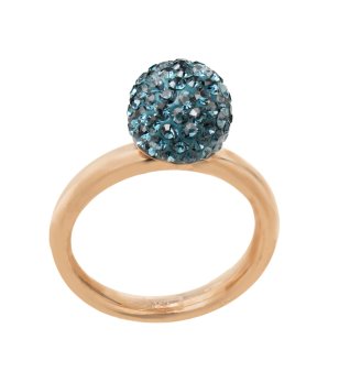 Дамски златист пръстен със сини кристали размер 50 снимка