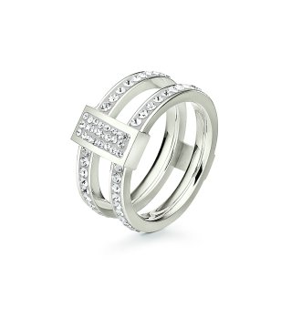 Двоен дамски сребрист пръстен с кристали размер 52 снимка